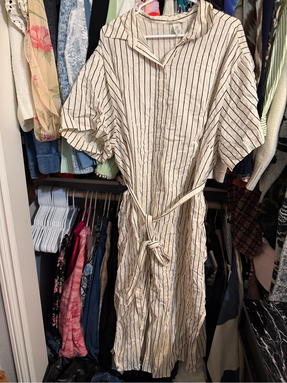 H&M linen blend belted jumpsuit XXL